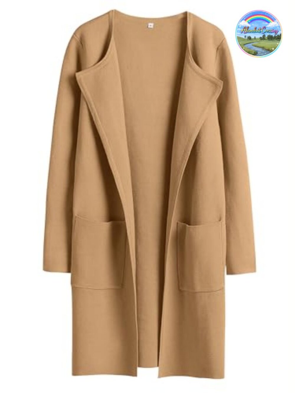 Viscose Nylon Buttonless Open Front Cardigan Sweater Mid-Length Large Lapel